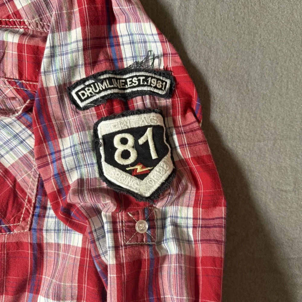 Heritage 1981 Western Snap Shirt‎ Mens Large Red Plaid Roll Tab Sleeve Button Up